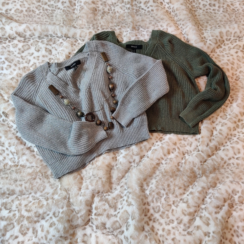 Forever 21 Cropped Gray & Green Sweater Bundle Size Small - Picture 1 of 8